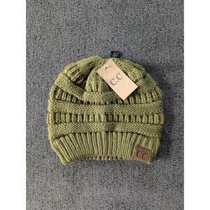 Cable Knit Beanie. C.C. Exclusives Warm Thick, Olive Green. Winter Cap Hat